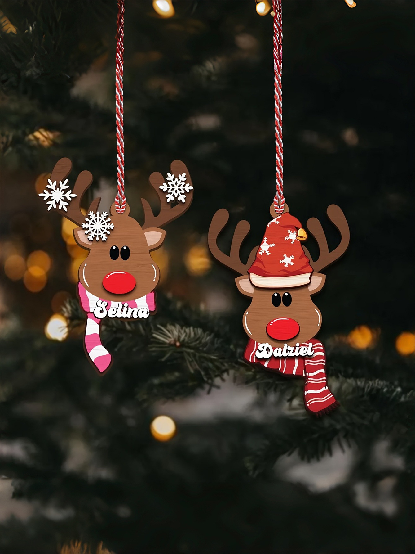 Custom Name Acrylic Reindeer Ornament for Christmas